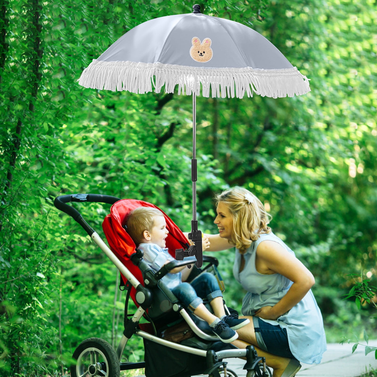 ​Stroller Parasol Umbrella Clamp-On Adjustable Sun Shade UV Protection Umbrella For Trolley Wheelchair Travel Foldable Portable Umbrella Shield 30 Inch