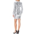 thumbnail image 3 of Vestido de lentejuelas para mujer Inspire Chic, con mangas de farol, cuello redondo, ajustado, mini vestido, color plateado, 3 of 6