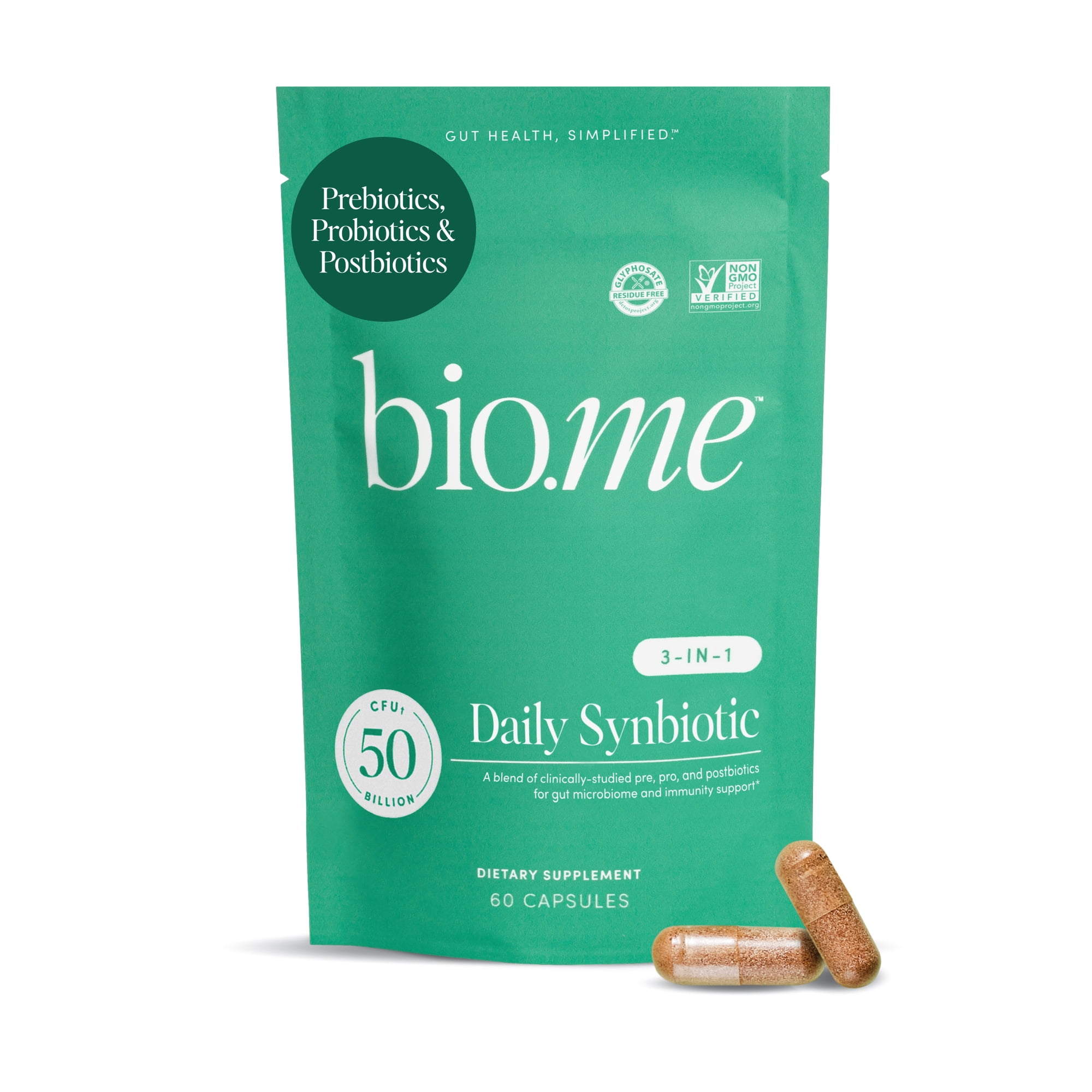 Synbiotic 3-in-1 Prebiotics, Probiotics & Postbiotics for Digestive Health, Gut Health, Immune Support & Bloating Relief for Men & Women -50 Billion CFU Per Serving-Vegan, 60 Capsules (30 Servings)