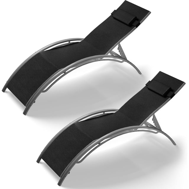 Patio Furniture Set of 2 Outdoor Chaise Lounge Chairs, Adjustable Aluminum Patio Loungers for Beach, Pool, and Patio – Lightweight, Sturdy, All Weather Design.