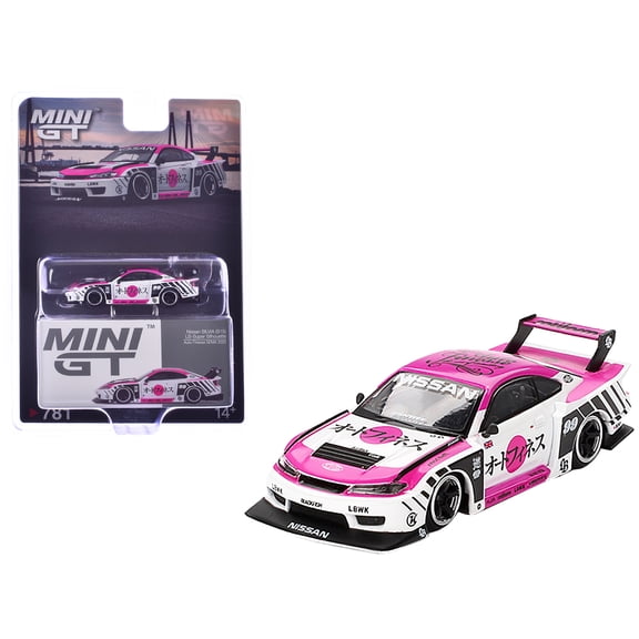 Nissan "LB-Super Silhouette" S15 SILVIA RHD #99 "Auto Finesse - SEMA 2023" White & Pink Ltd Ed 1/64 Diecast Model Car by Mini GT