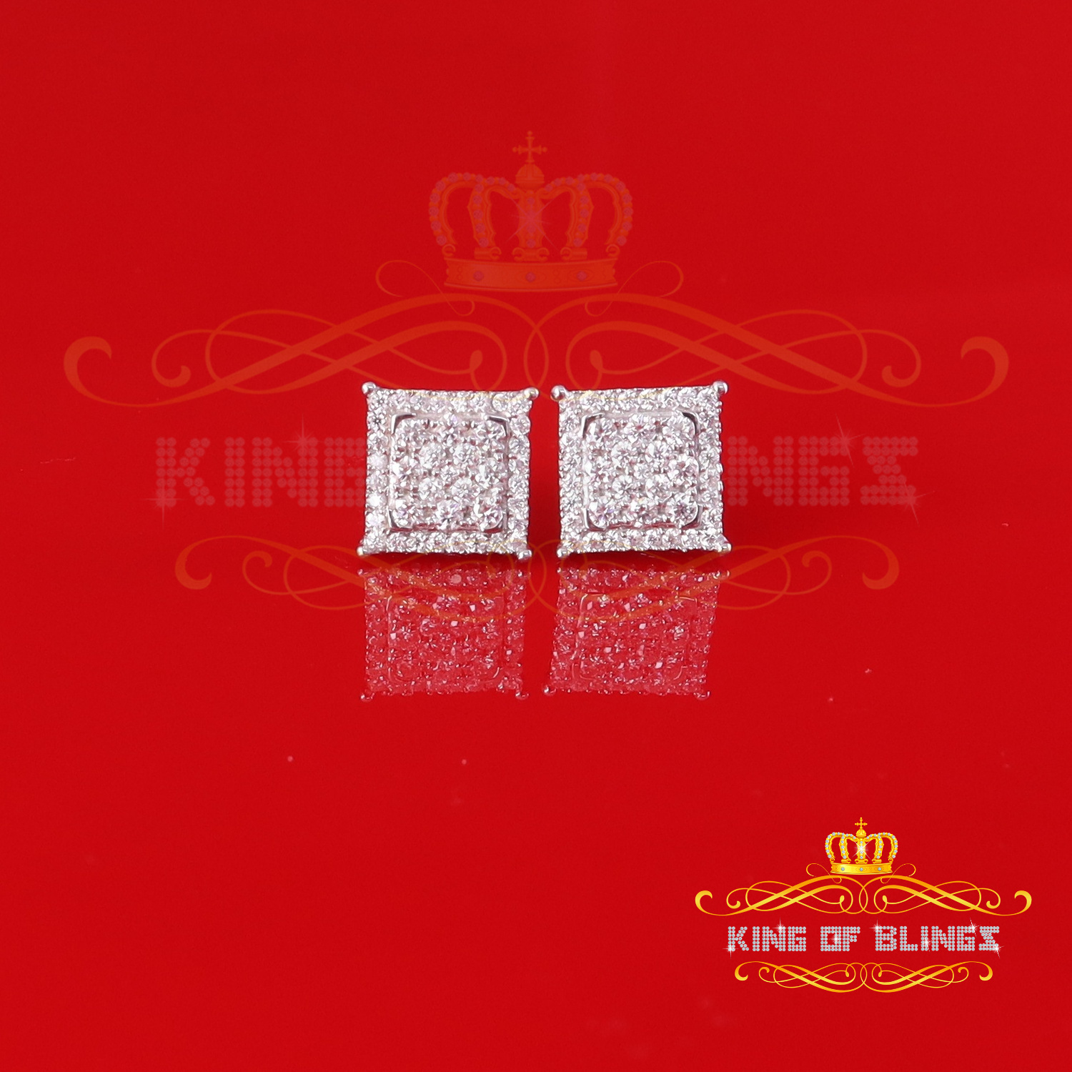 King of Bling's Men's/Women's 925 Silver White 1.25ct VVS 'D' Moissanite Square Stud Earrings