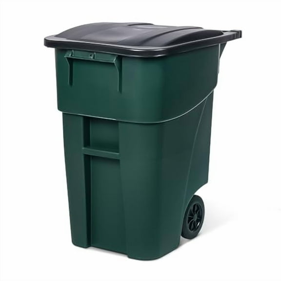50-Gallon Rollout Trash Can with Lid, Commercial Heavy-Duty Wheeled Outdoor Garbage Can, Green$$Household Cleaning Products & Supplies