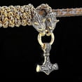 thumbnail image 1 of Collar nórdico vikingo con cabeza de lobo y colgante del martillo de Thor, fabricado en acero inoxidable 316L con acabado dorado, apto para hombres y mujeres., 1 of 5