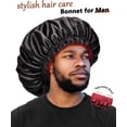 thumbnail image 4 of Gorro de seda para dormir, gorro de dormir grande, doble capa, gorro de dormir sedoso, suave, reversible, elástico para el cuidado del cabello (1 unidad) Rojo Verde, 4 of 5