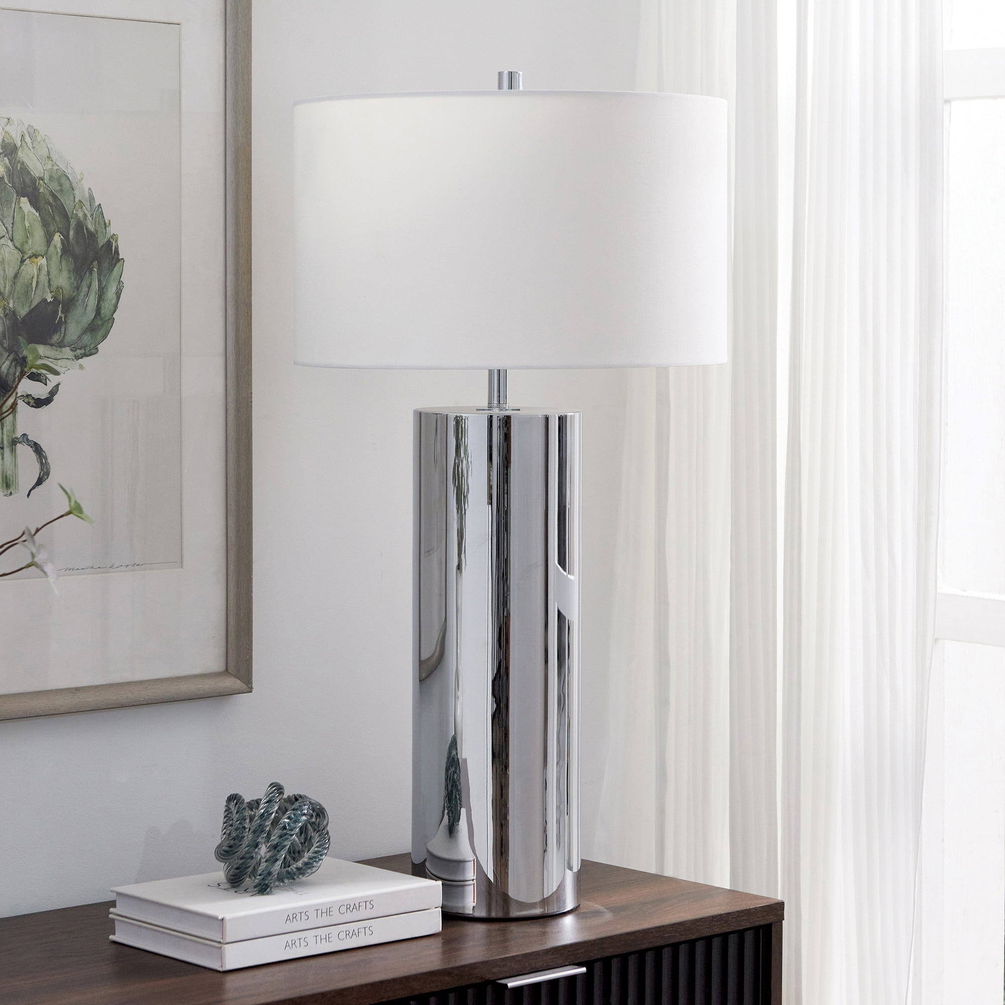 Heath & Cliff York 29.5" Tall Table Lamp with Fabric Shade Polished Nickel