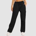 thumbnail image 7 of Women Cargo Pants Fleece Lined Wide Leg Sweatpants High Waisted Baggy Drawstring Sweatpants Winter Clothes Pant, 7 of 7