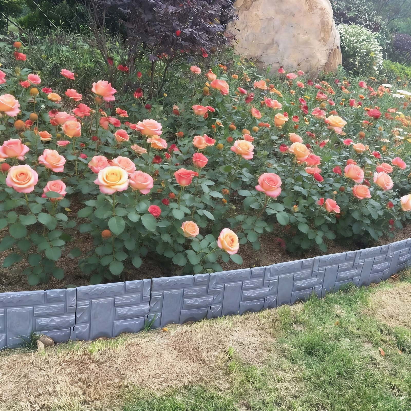 Plastic Garden Landscape Border, Tree Ring Barrier & Grass Stone Separation Fence, Interlocking Decorative Yard Edging for DIY Outdoor Landscaping, 10.24" x 8.46", AKLJWH