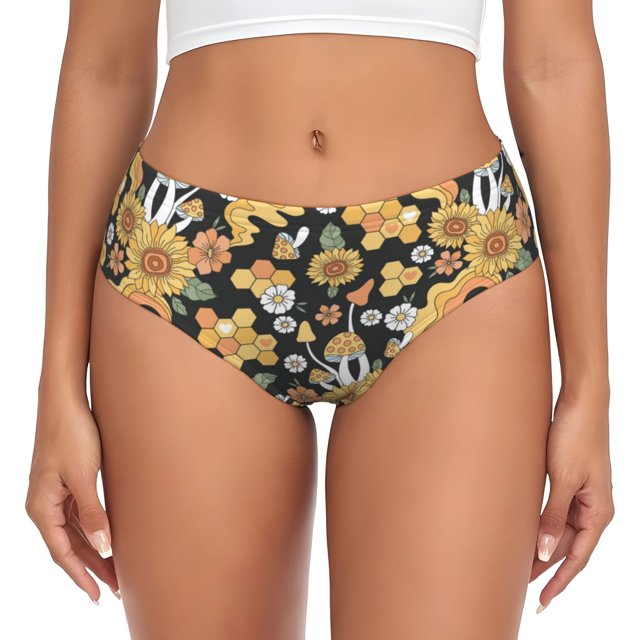 Balery Mushrooms Honeycomb Ropa Interior de Algodón para Mujer con Dibujo – Braguitas Cómodas y Elásticas, Estilo Clásico-4X-Large
