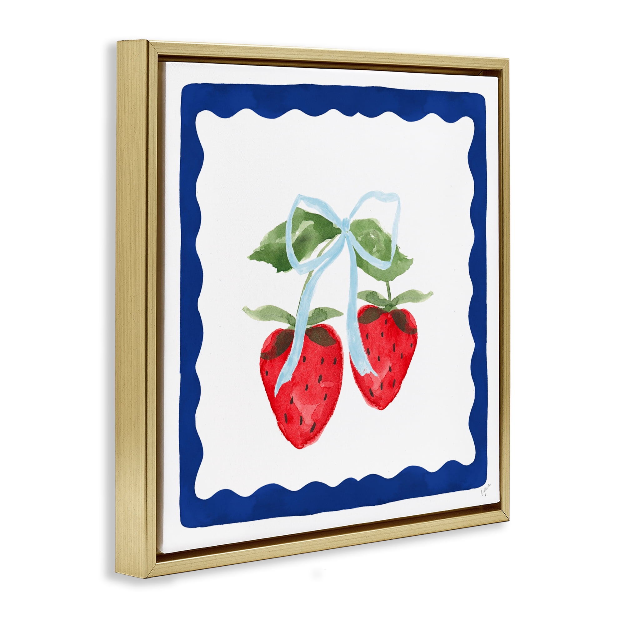 Stupell Industries Summer Bordered Strawberries Gold Framed Floater Canvas Wall Art, design by Lucille Price