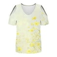 thumbnail image 4 of Cold Shoulder Tunic Tops for Women Graphic Prints V Neck Short Sleeve T-Shirts Loose Fit Summer Casual Blouses (XL, Yellow), 4 of 7