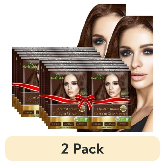 (2 pack) Herbishh Hair Color Shampoo for Gray Hair, Men & Women, Travel Size, 10 1 Pack (Chestnut Brown 30 ml)