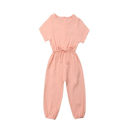 

Infant Newborn Baby Boys Girls Casual One Piece Romper Solid Round Neck Short Sleeve Elastic Waist Tie Loose Long Pants Jumpsuit