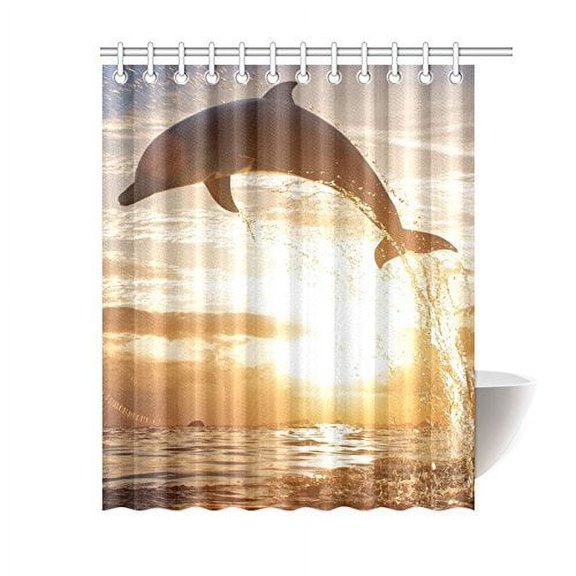 HelloDecor Underwater World Dolphin Shower Curtain Polyester Fabric Bathroom Decorative Curtain Size 60x72 Inches