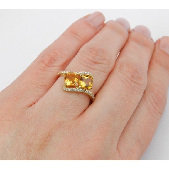 HeartsAndYou 3ct Natural Yellow Citrine Two Stone Engagement Ring 100% 14k SOLID Yellow Gold
