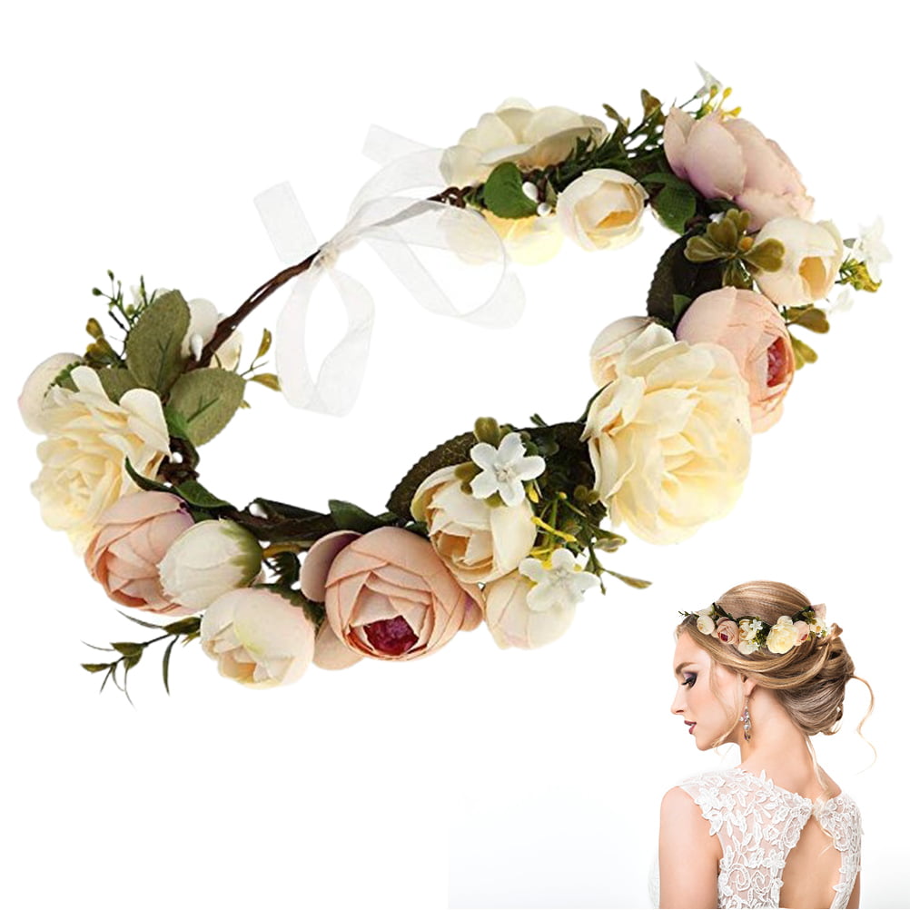 Atrumly Flower Crown Headband,Simulation Wreath Womens Flower Headband Wedding Photo Props Bride Headdress Decoration 