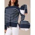 thumbnail image 2 of DARING DIVA Women's Striped Pullover Spring Crewneck Knit Sweater L Navy Blue, 2 of 6