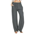 thumbnail image 1 of WEIYLL Womens Pants Wide Waist Long Drawstring Linen Elastic Leg Solid Grey Pant size XL, 1 of 6