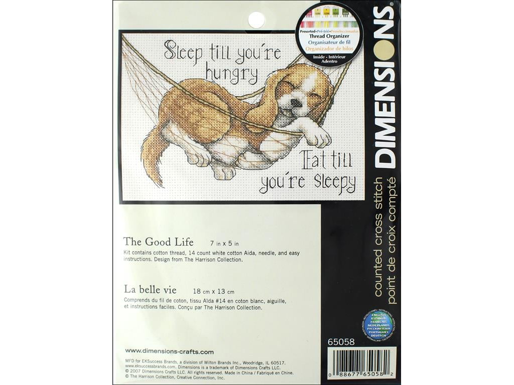 14 W x 10 H Simplicity Vintage Dimensions Dog Snooze Stamped Cross Stitch Kit 