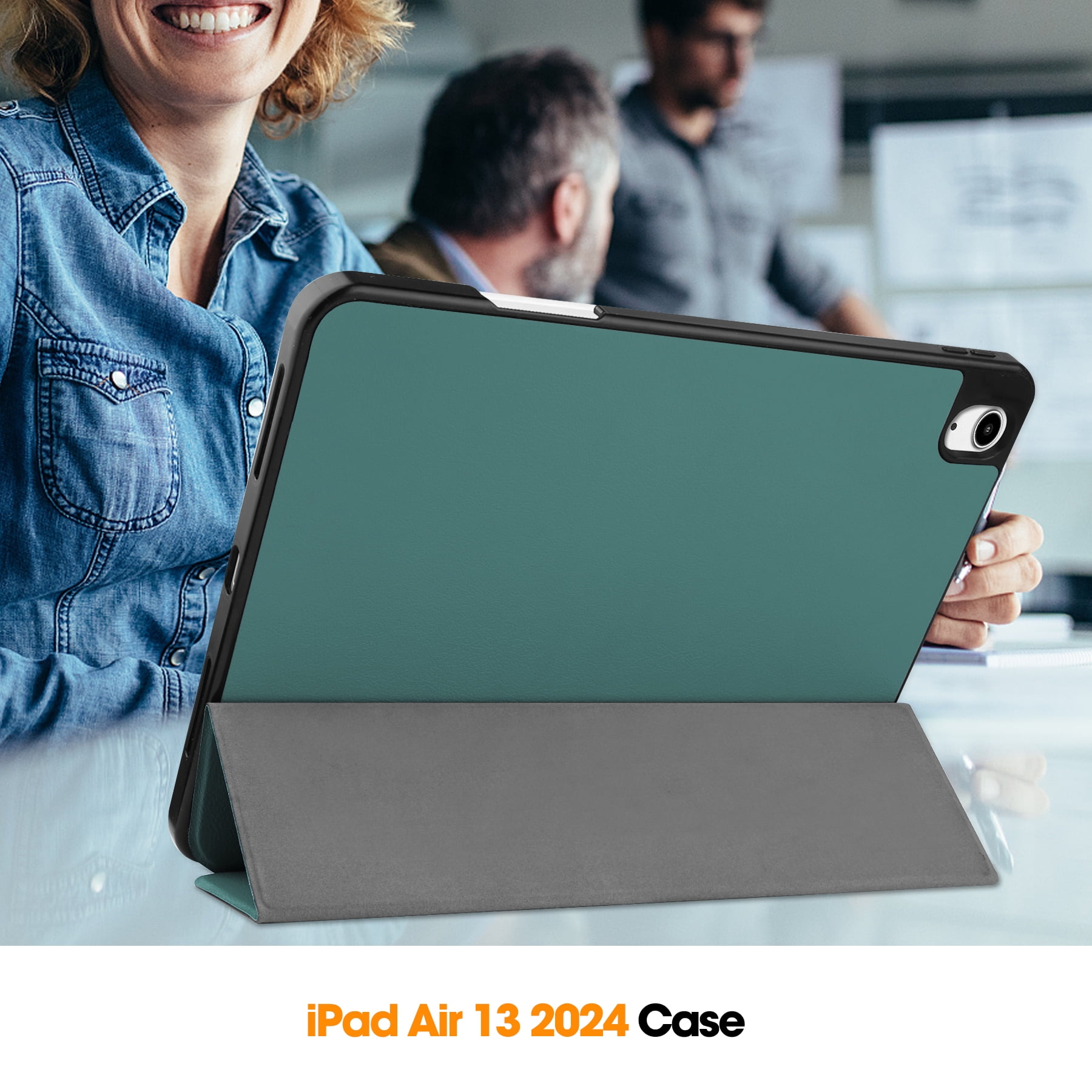 Allytechgroup iPad Air 13 M2 2024 Case, Slim Flip Smart Cover Auto Sleep Wake with Pencil Holder Multi Angle Veiwing Stand Shockproof Case for Apple iPad Air 13 inch 2024,Darkgreen
