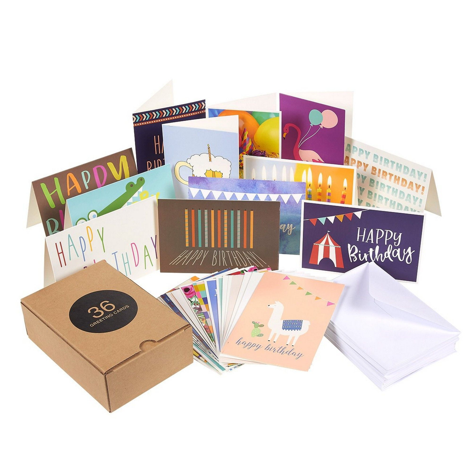 36-Count Birthday Cards, 36 Unique Assorted Designs, Blank Inside, for ...