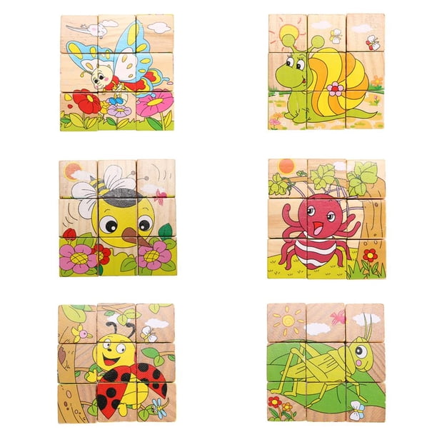 Bloques de madera para niños juguete educativo de animales rompecabezas de Ehuebsd dibujos animados