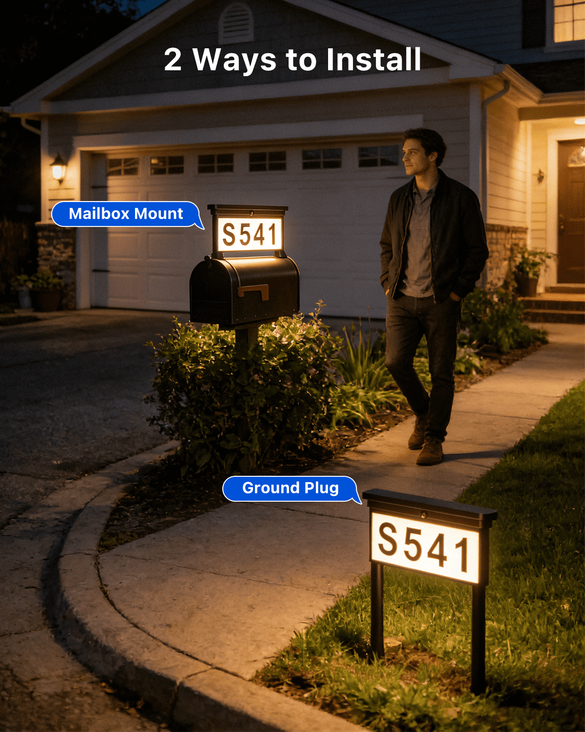 Yinghao Solar House Numbers Outdoor Waterproof Light up House Address Plaque, 3 Colors Dual Sided Stakes Installation Lighted Sign for Home, Mailbox
