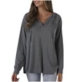 thumbnail image 1 of GigrtiJin Womens Oversized V-Neck Tops 2025 Trendy Long Sleeve Solid Color Blouses Button Decor Casual Shirts, 1 of 5