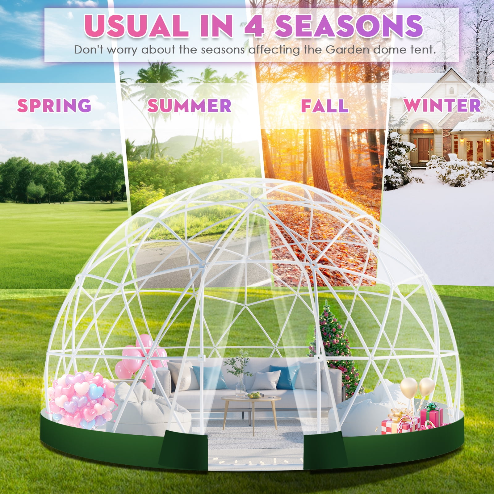 Vakiorn Garden Dome Tent 9.5x5.7 ft Outdoor Greenhouse 2-4 Person Waterproof Clear for Camping Party Wedding Christmas Green