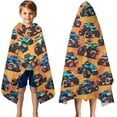 thumbnail image 3 of Orange Colorful Monster Cartoon Trucks Pattern Hooded Bath Towel，50"x30" for Ages 3 To 12 Kids, Quick Dry Lightweight Soft Microfiber Hood Beach Towel Cover Up for Kids, 3 of 7