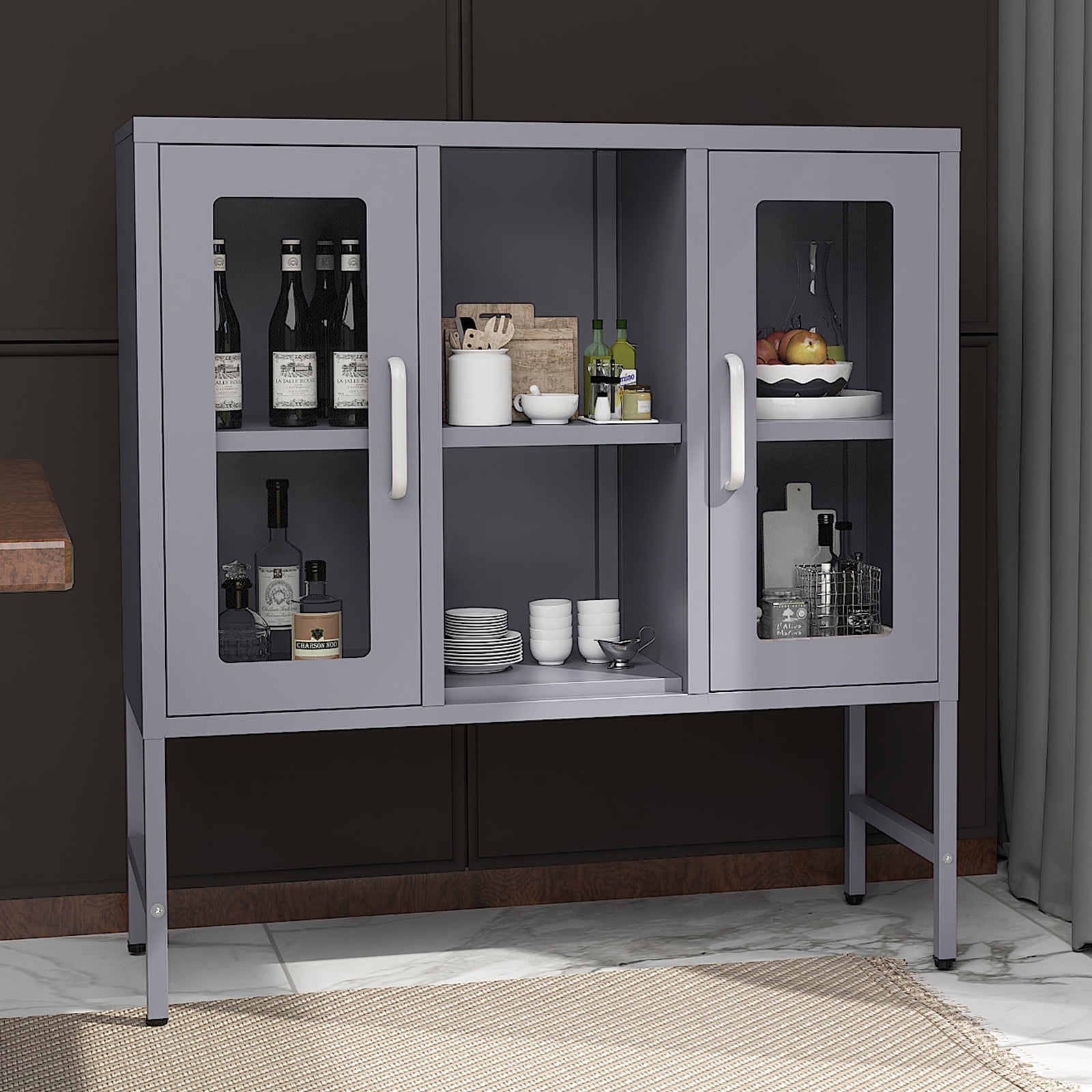Resenkos Steel Storage Cabinet, Metal Display Cabinet with Tempered Glass Door Resenkos Steel Storage Cabinet, Metal Display Cabinet with Tempered Glass Door