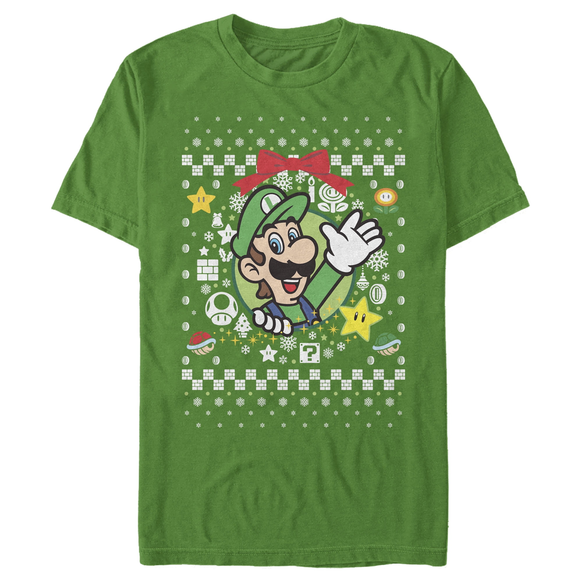 Nintendo Men's Ugly Christmas Luigi Wreath T-Shirt Green