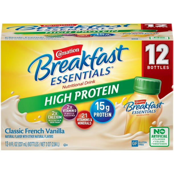CARNATION BREAKFAST ESSENTIALS HIGH PROTEIN Classic French Vanilla 128 fl. oz. Bottles