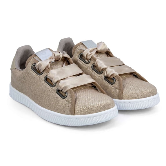 Victoria Women's Ribbon Bow Casual Sneakers, Gold,12 M US