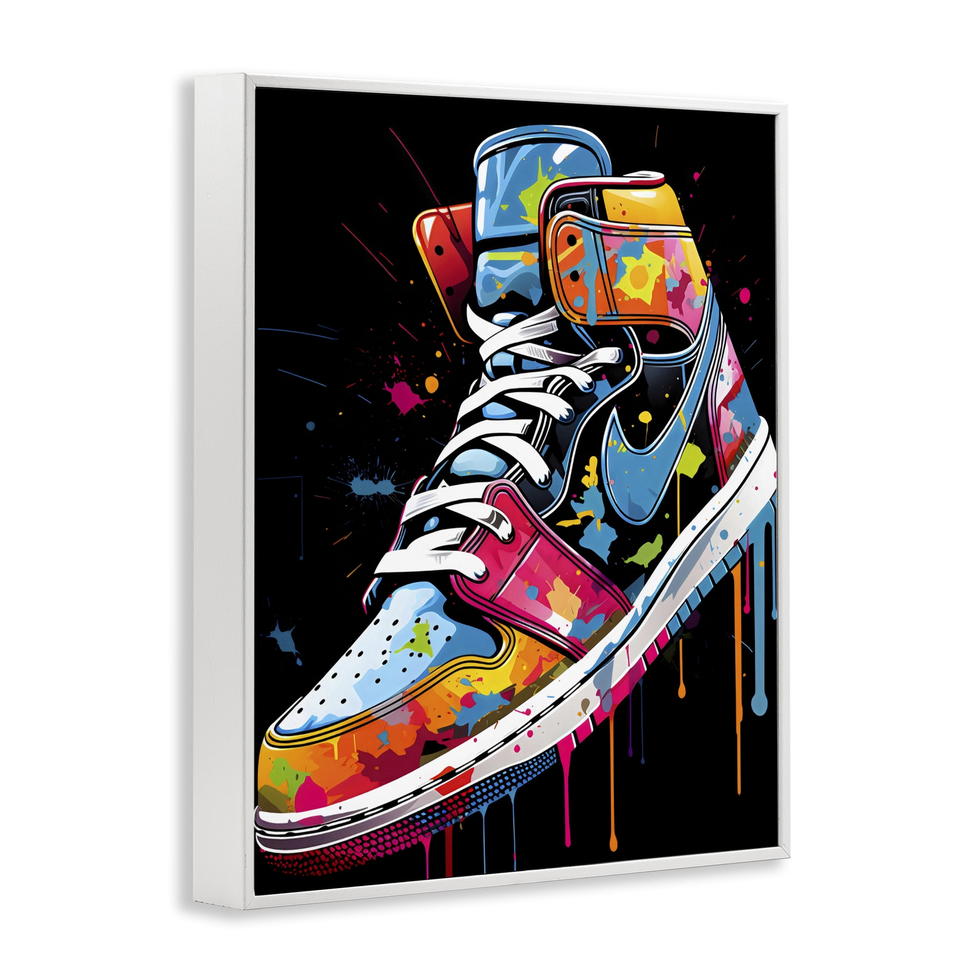 Stupell Industries Paint Drip High Top Sneakers White Framed Giclee Art, design by Creative Studio