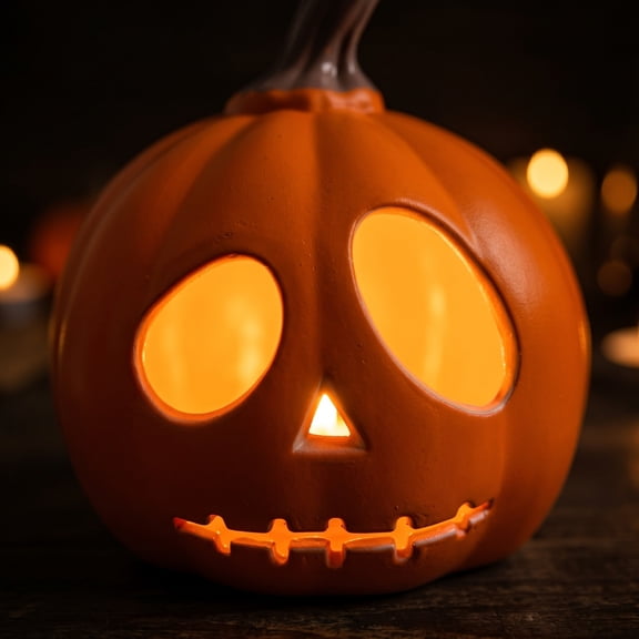 Led Pumpkin Light, Light Up Jack O Lantern Halloween Decorations Outdoor Indoor Small Scary Plastic Pumpkin Lantern Fall Table Centerpieces Glowing Hollow Pumpkins Statue for Garden Yard, ORANGE