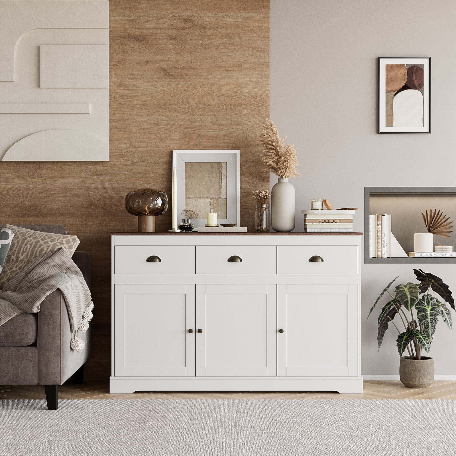 Homfa Sideboard Storage Cabinet with 3 Drawers 3 Doors 53.54