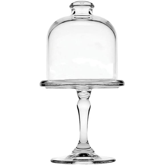 Mini Cake Stand Glass Dome Cover Single Cupcake Stand Clear Glass Jar Cloche Dome Display Case Tiny Cake Stand Cake Cover(3.8x3.8x7.4inch/9.8x9.8x19cm)