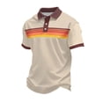 thumbnail image 3 of Polo Shirts for Men Vintage Striped Collared Athletic Henley Golf Shirts Classic Loose Casual Tops Soft Work Blouse Khaki1 XXXXXL, 3 of 5