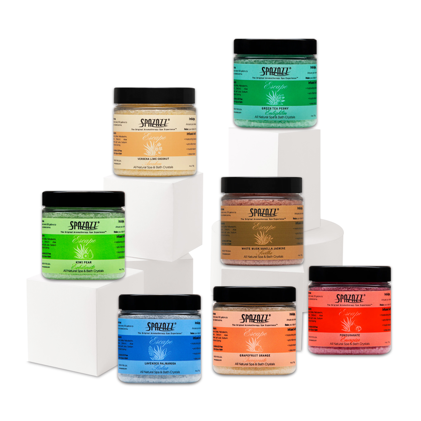 Hot Tub & Spa Bath Salt Aromatherapy Crystals - Spazazz Escape Collection 4 Oz 7-Pack Sampler & Hot Cold Towel