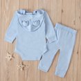 thumbnail image 4 of Penkiiy Newborn Infant Baby Long Sleeve Solid Hoodie Romper Bodysuit Tops+Pants Set Rompers for Baby Girls for 18-24 Months Kids Blue on Sale, 4 of 8