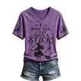 thumbnail image 2 of Halloween Shirts for Women Vintage Broom Flying Witch Shirt Short Sleeve V Neck Basic T-Shirt Casual Pullover Tops,Multicolor,S, 2 of 8