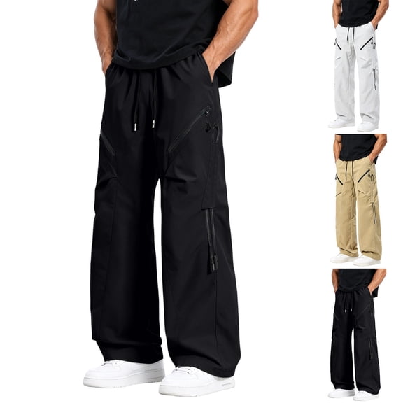 Men's Casual Straight Cargo Pants, Trousers, Joggers, Relaxed Fit Elastic Waist Drawstring Multi-Pockets, Stretchy Breathable Lightweight Outdoor Hiking Travel Camping Daily