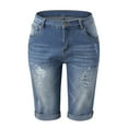 thumbnail image 5 of vigerkar Women Jean Capri pants Ripped Casual Summer Mid Waist Stretchy Five Points Denim Jean Shorts Light Blue, XXL, 5 of 6