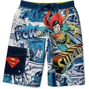 Angle View: Superman - Boys' Comic Print Swim Trunks