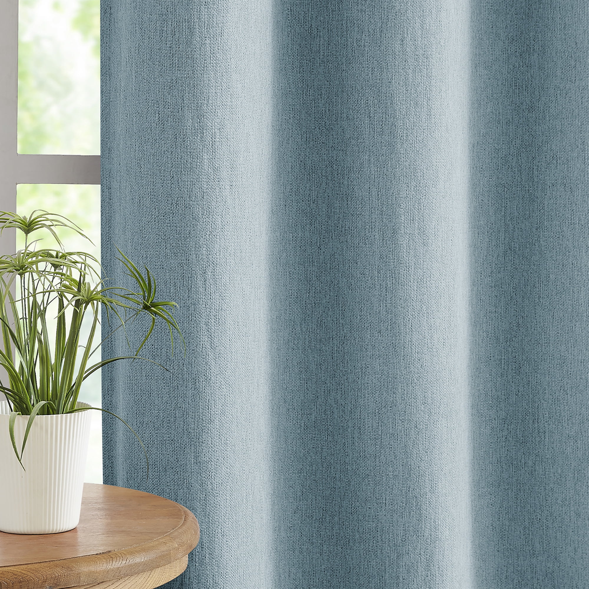 Exultantex Blackout Linen Curtains for Bedroom Light Blocking Energy Efficient Curtain Panels Grommet Top 40"W x 63"L,Set of 2,Blue