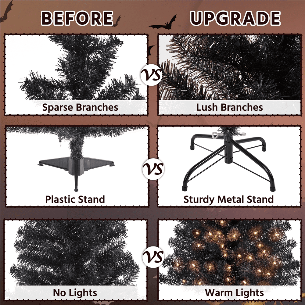 Alden Design 4Ft Pre Lit Fir Artificial Christmas Tree with Foldable Stand, Black