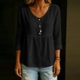 thumbnail image 5 of Ruimatai Womens Peplum Tunic Blouses V Neck Button Front Roll Up Long Sleeve Loose Casual Pullover Tops, 5 of 7