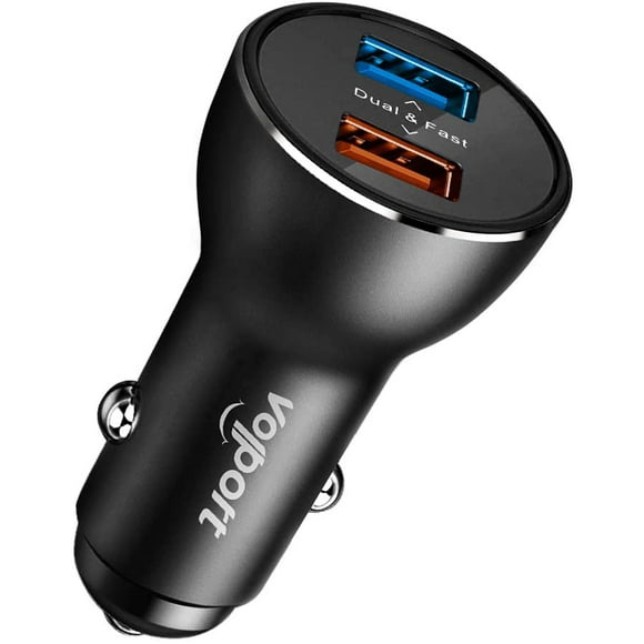 39W 12V Fast Dual USB Car Charger, Volport Metal 3A Rapid Charge Adapter with 2 Quick Charging 3.0 Port for Android