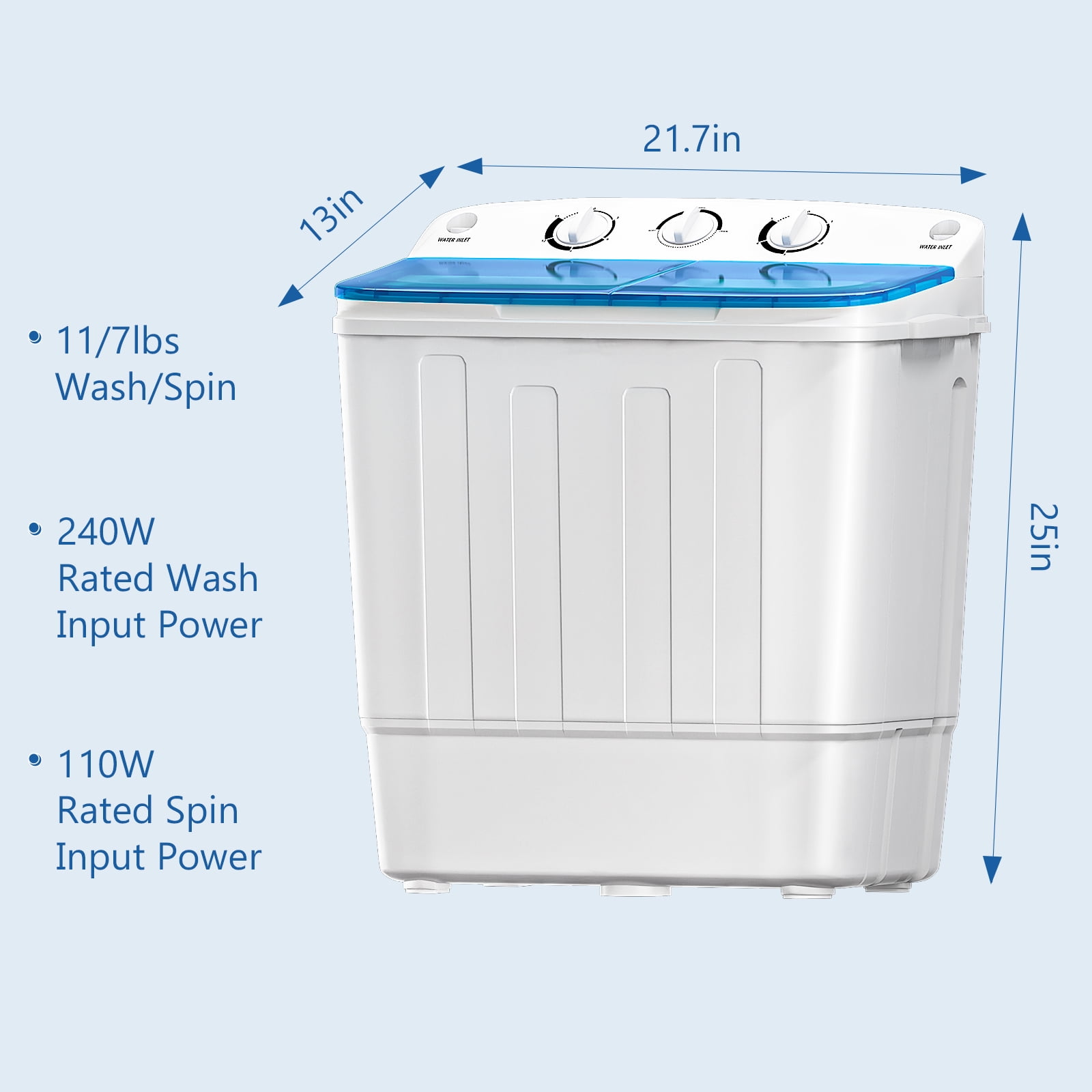 Dimedeal Portable Twin Tub Mini Washing Machine, Washer & Spinner with Drying Rack & Hangers, Mini Compact Laundry Machine with Spinner, Mini Washer for Dorms, Apartment